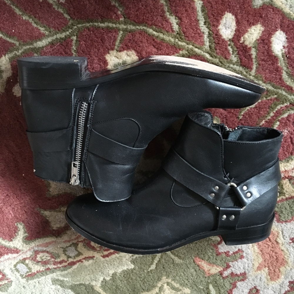 CARTEL Frye Black Leather Harness Moto Civil War Ankle Zip Boots 8 M